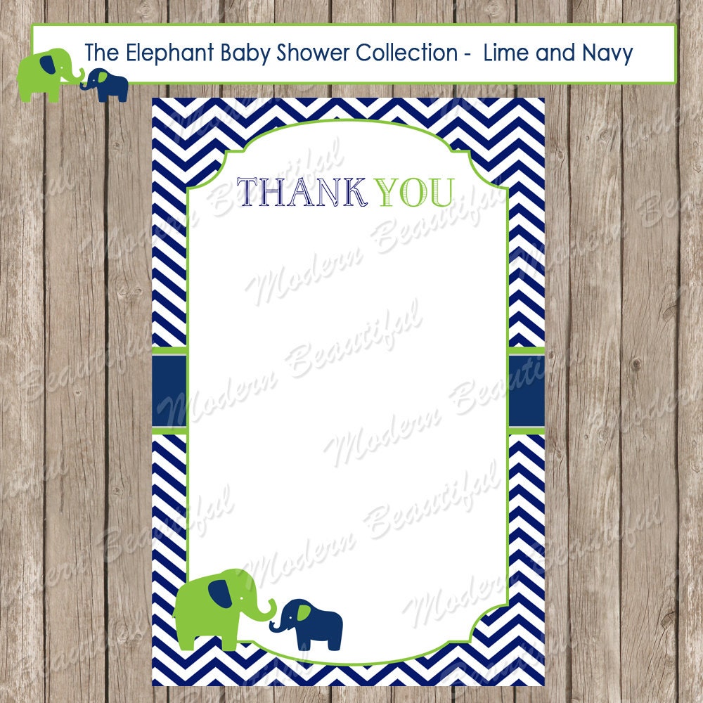 Thank You Note Card - Elephant Navy and Lime Green Chevron Baby Shower Printable 4x6 Thank You Note Cards- Elephant1 INSTANT DOWNLOAD Il_570xn