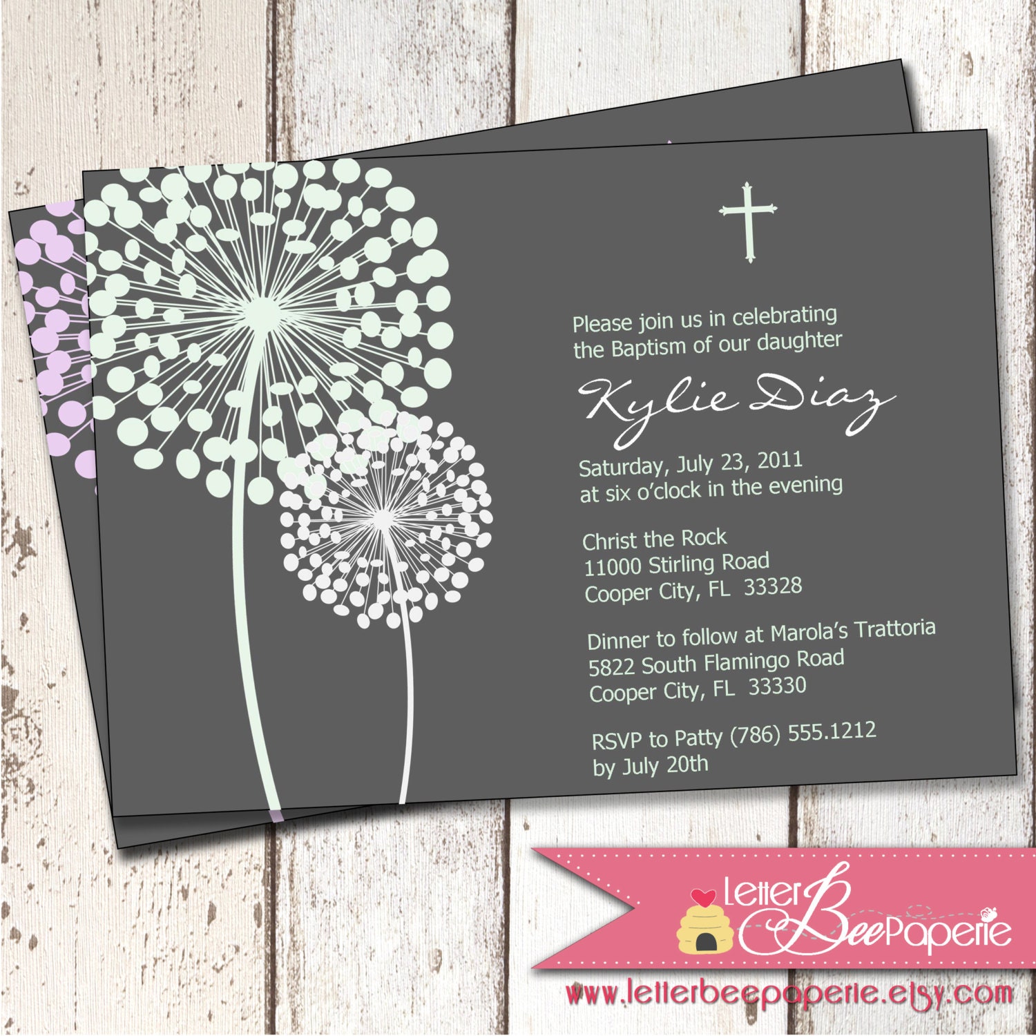 Cotton Blossom Custom Boy/Girl/Twin Baptism Invitation - Christening - First Communion - Choose Your Colors - Printable Digital File Il_570xn