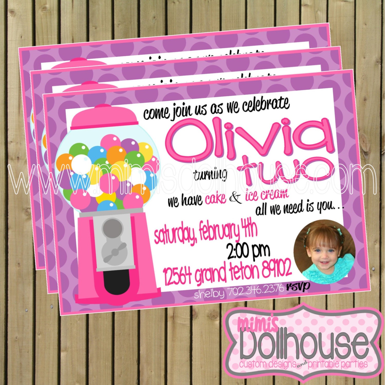 Bubble Gum Invitation--Gumball Birthday Invitation-JPEG/PDF Il_570xn