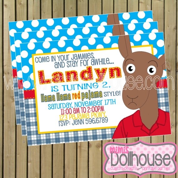 Llama Invitation- Printable Llama Red Pajama Birthday Invitation PDF/JPEG Il_570xn