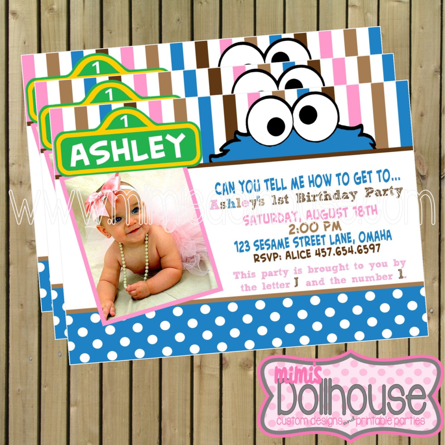 Cookie Monster Invitation- Sesame Street Invitation- Pink Cookie Monster Birthday invitation PDF/JPEG Il_570xn