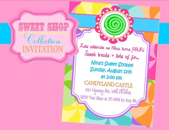 CANDYLAND or SWEET SHOP Invitation/ Sweet Shoppe/ Lalaloopsy Party /Candy Party/ Sweet Party - Lollipop - Girls Birthday - Krown Kreations Il_570xn