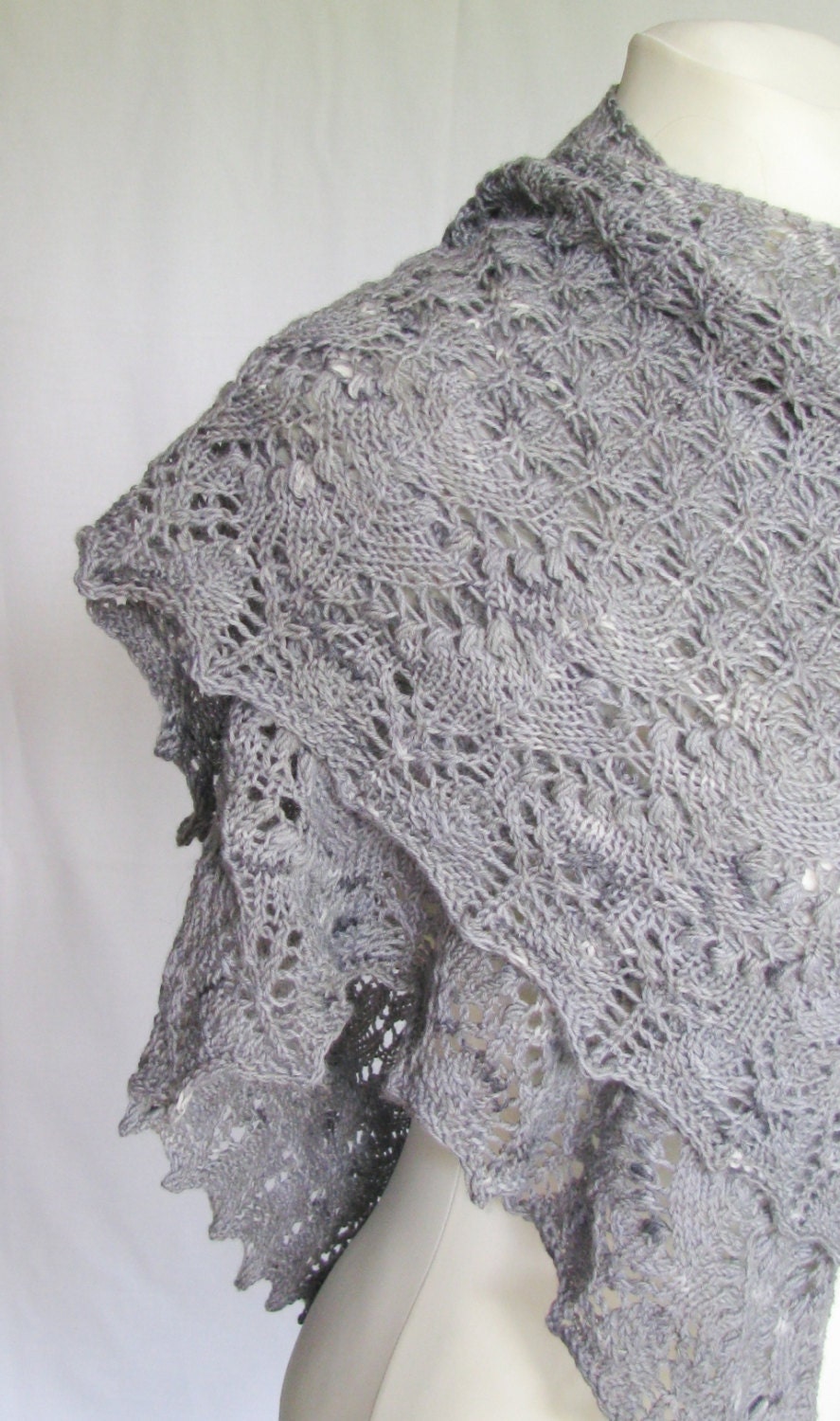 Luxurious knit wool gray shawl, openwork lacy and stylish gift OOAK - delectare
