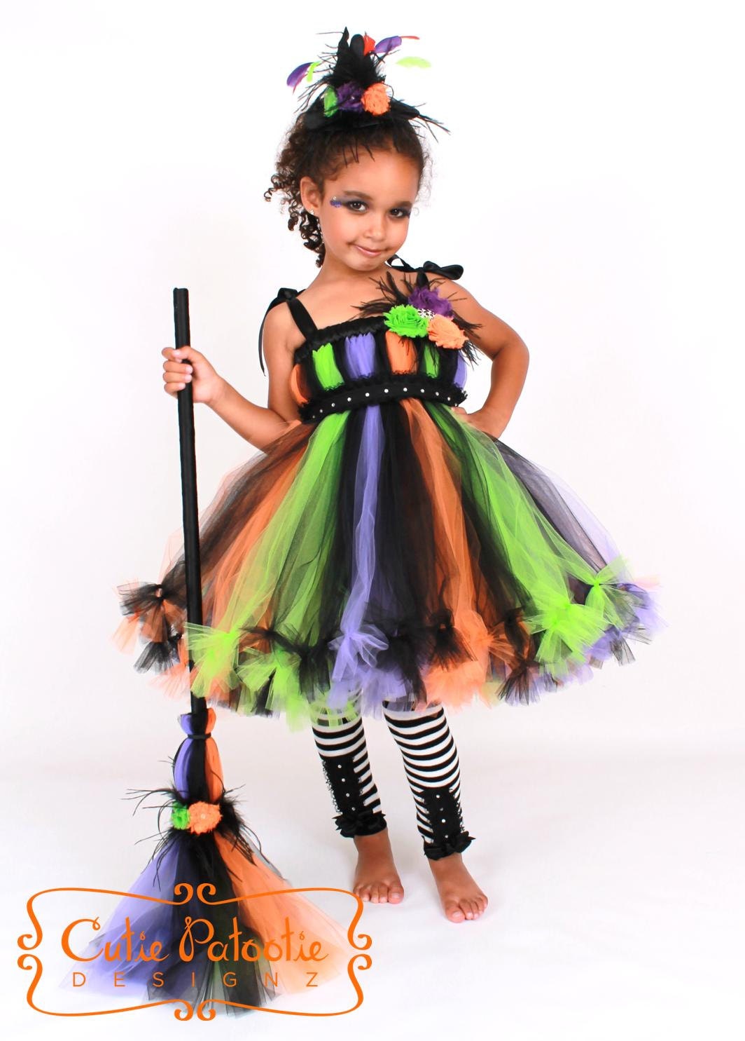 READY TO SHIP: Halloween Witch Costume - Petti Tutu Dress - Green Orange Purple Black - Twinkling Trickster - 5-6 Youth Girl - CPDz Il_570xn