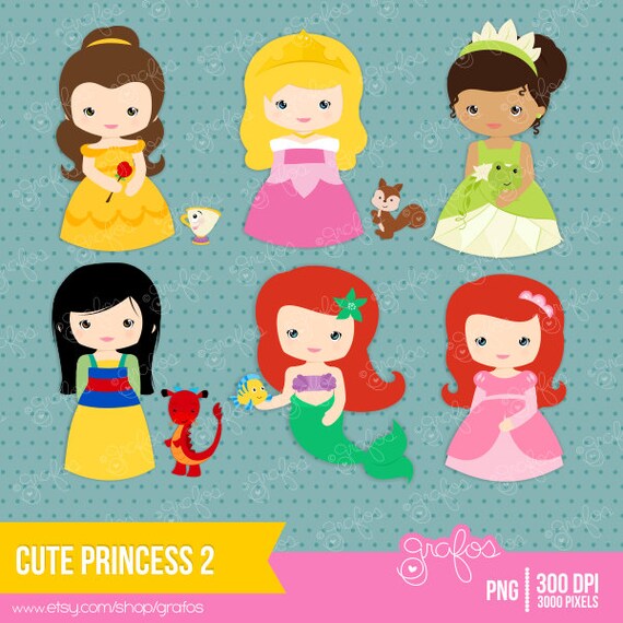 CUTE PRINCESS 2 Digital Clipart , Princess Clipart, Princess Clip Art / Instant Download Il_570xn