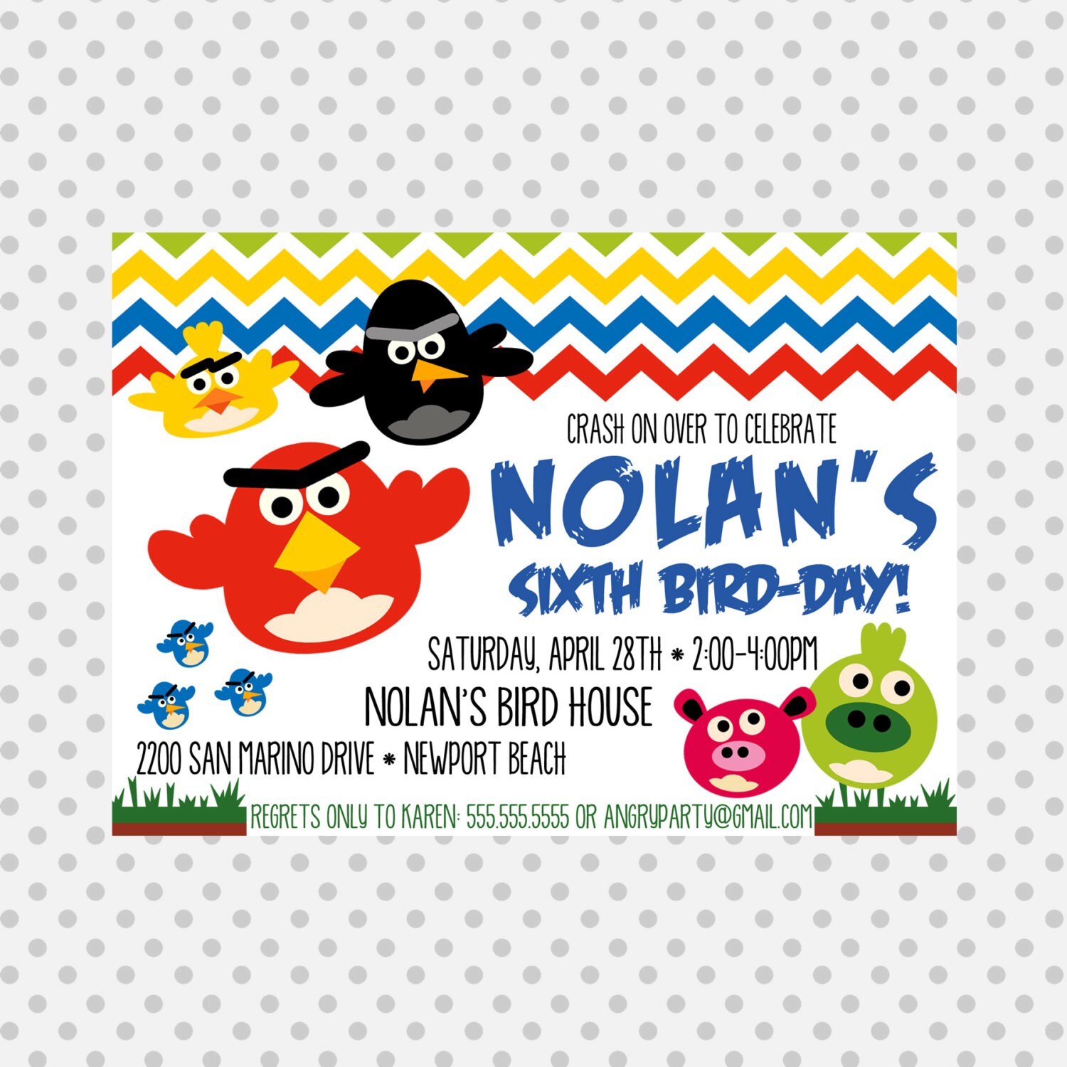 Angry Bird Birthday Invitation- Angry Birds Invite - Party Supplies Il_570xn