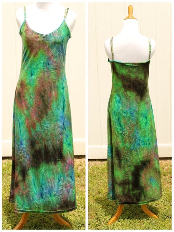 Vintage 80s Velvet Tie Dye Maxi Dress by by wanderingrubyolive