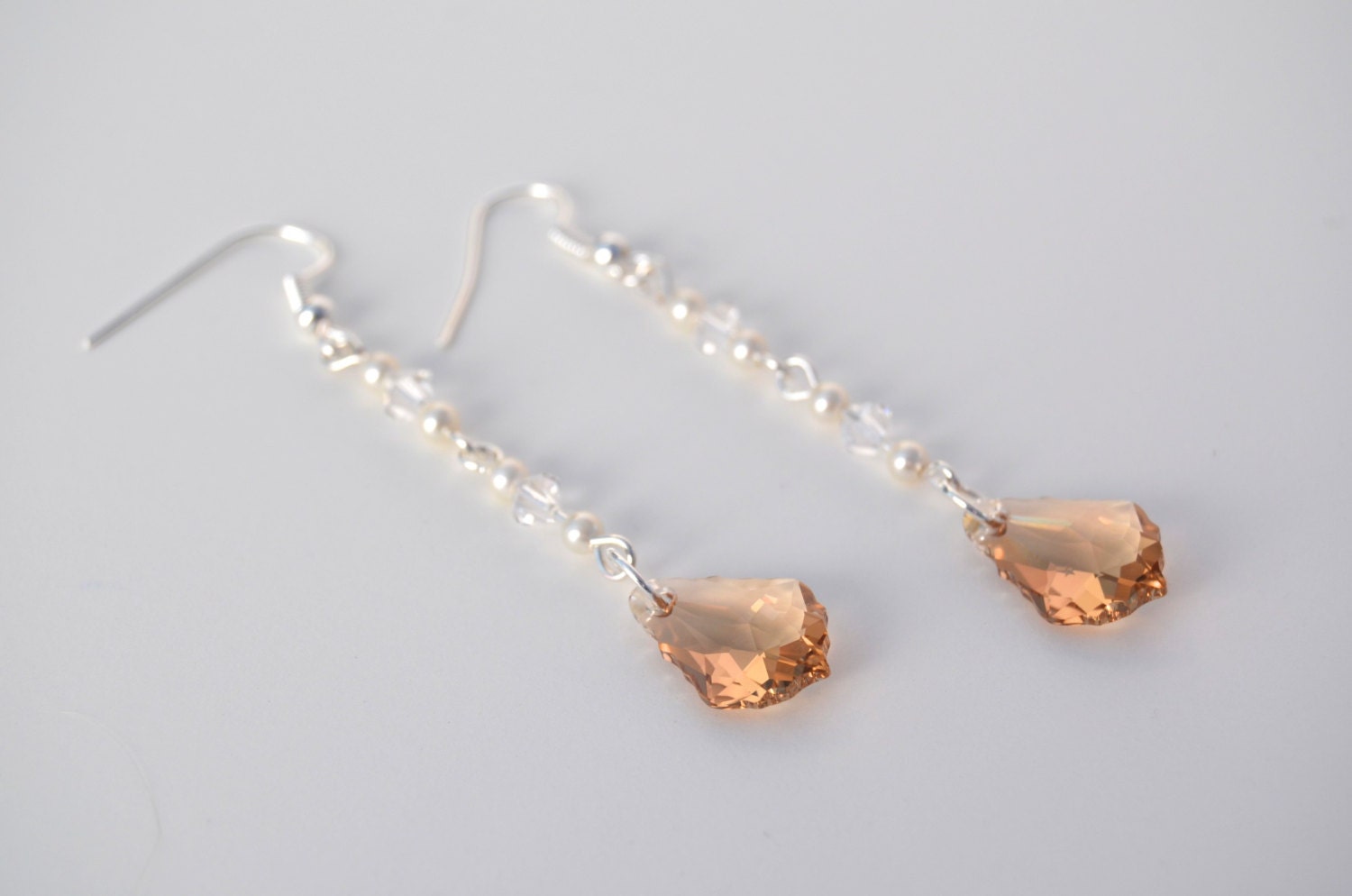 Swarovski Earrings - Topaz Crystal with Cream Pearls - jubilantrendezvous