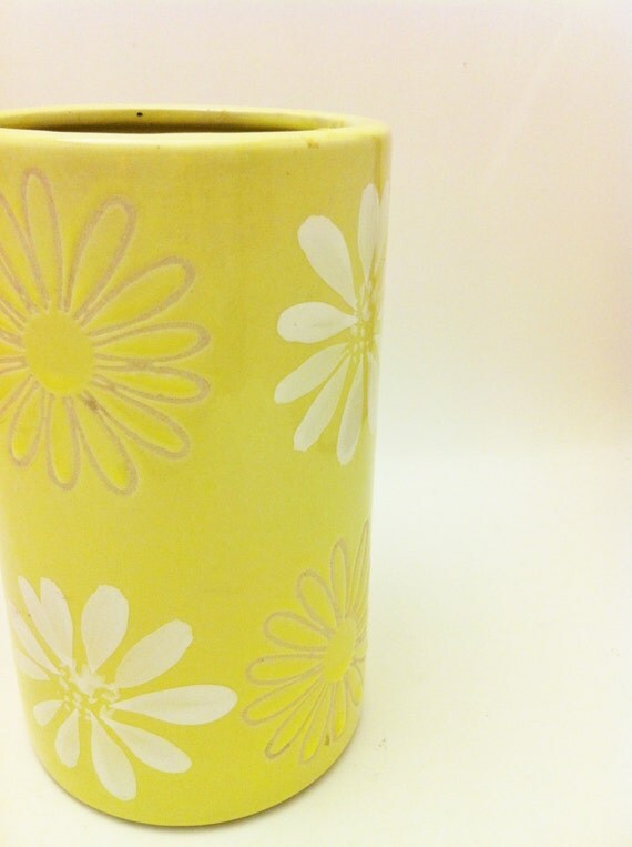 Retro Yellow Daisy Vase 1960s Mod Vase Yellow Pottery by Comforte