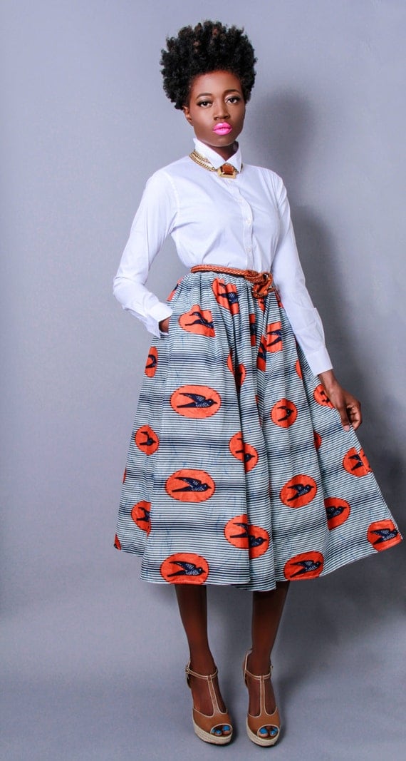 NEW The Shavon -African Print 100% Holland Wax Cotton Midi Skirt