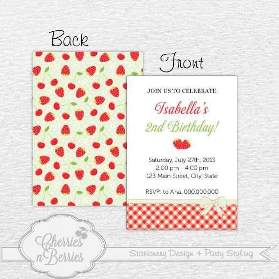 Strawberry Party. Printable Invitation Card Il_570xn