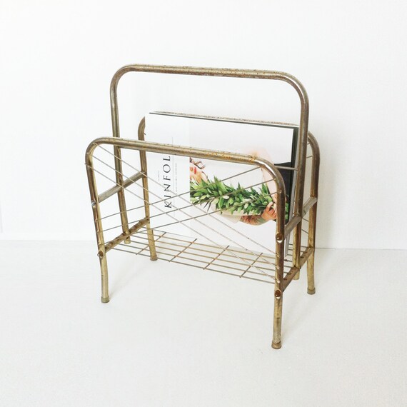 Gold metal magazine rack by DITM on Etsy