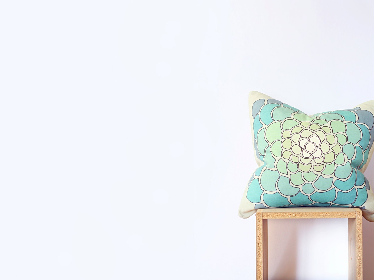 Ombre Geometric Mint Pillow Cover with Green, Teal, Blue Flowers - Cotton Cushion Cover - Pillow Cover- 45cm Cushion - 18"x18" Cushion Cover - Nirwa