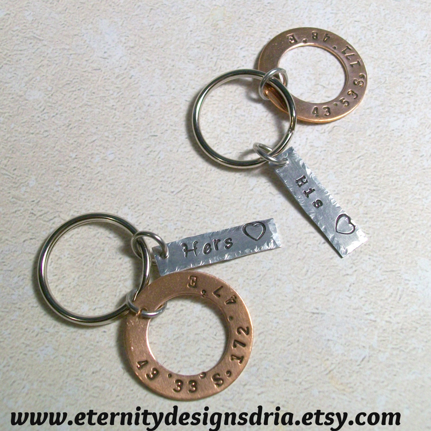 Handstamped His/Her Keychain/Couples by EternityDesignsDria