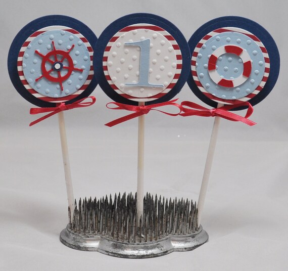 Boy Nautical Cupcake Toppers Set of 12 1st by CardsandMoorebyTerri