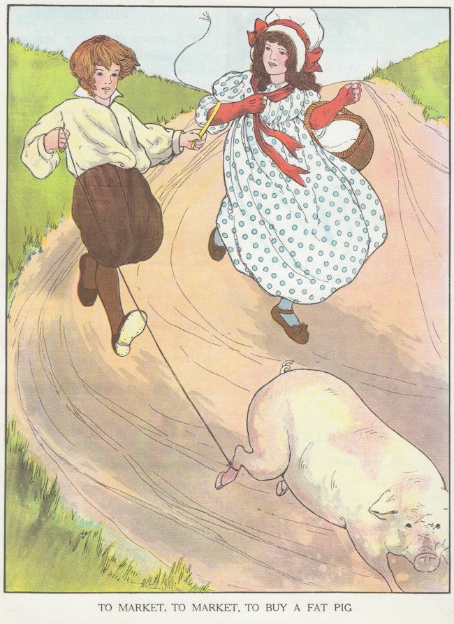 Vintage Nursery rhyme wall art To Market To by AnemoneReadsPaperie