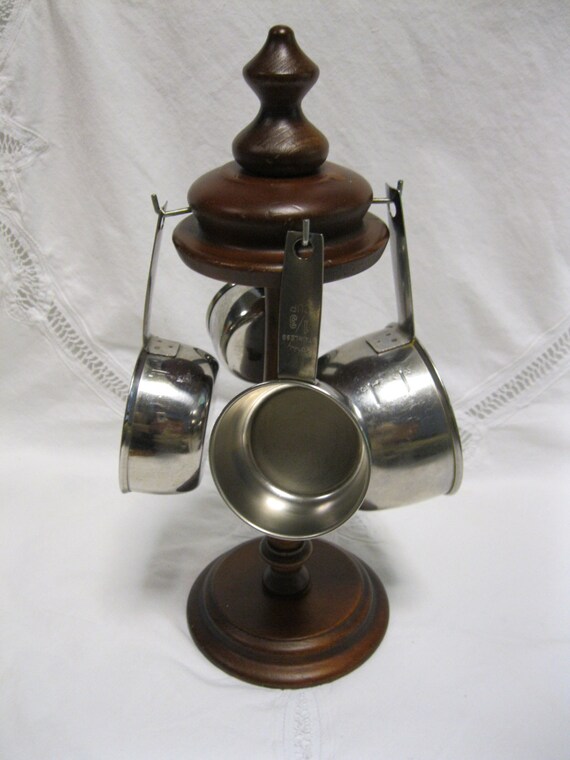 Items similar to 4 Vintage Foley Measuring Cups With Wood Display Tree