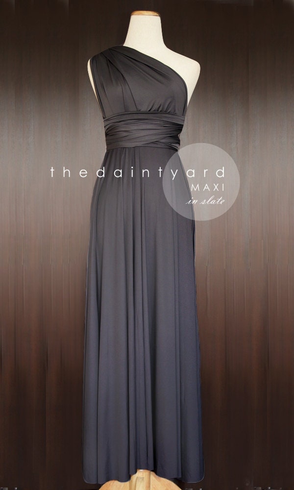 Maxi Length Slate Bridesmaid Convertible Dress Infinity Dress Multiway Wrap Dress Prom Maxi Long Dress Dark Grey Gray Charcoal
