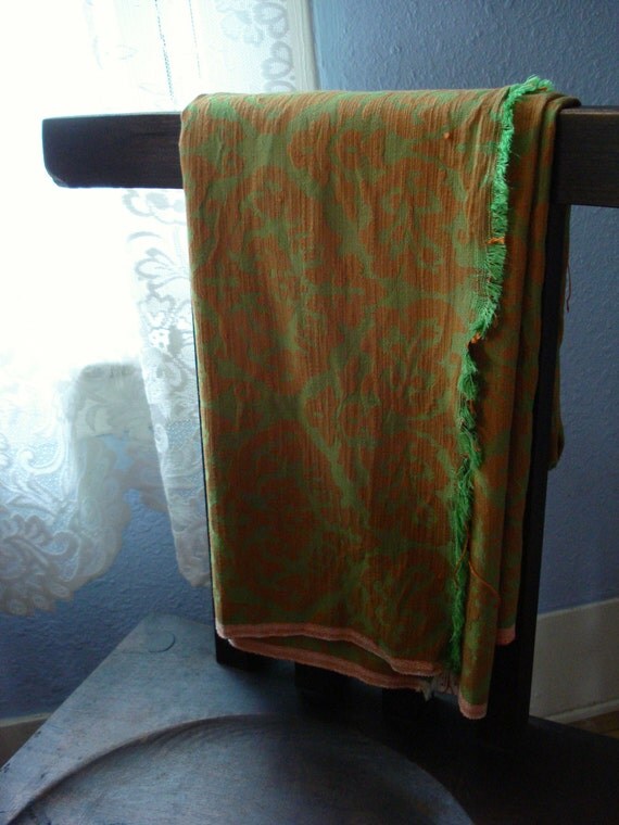 Vintage 1960s Damask Upholstery Fabric Orange and by bycinbyhand