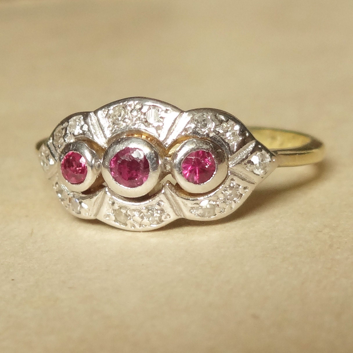art deco diamond ruby ring