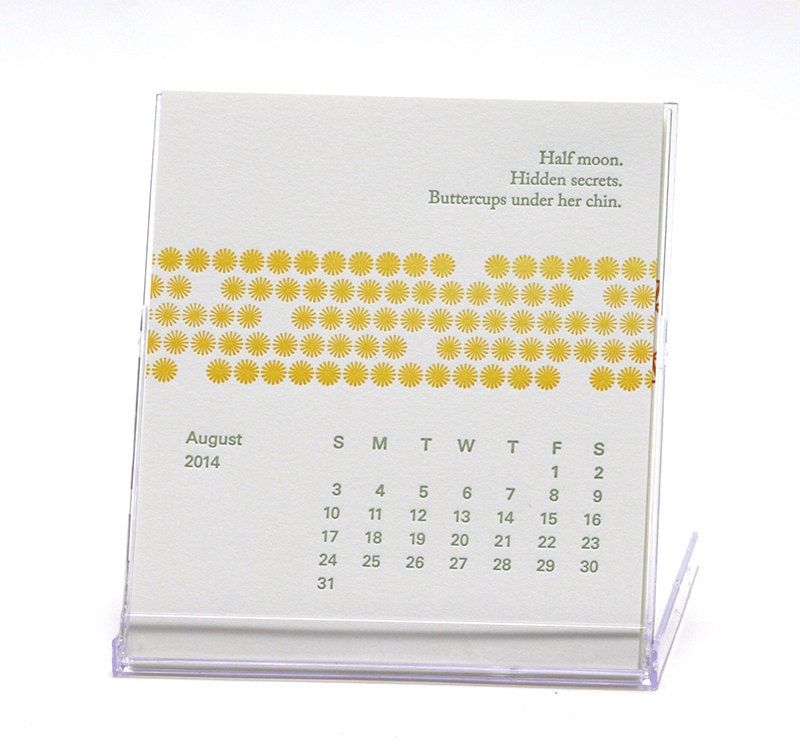 2014 Calendar, with Case, 2014 Letterpress Calendar, Desk Calendar