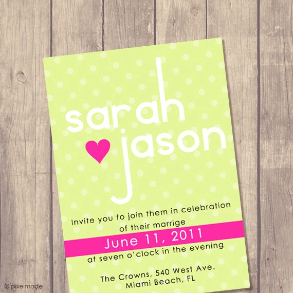 Wedding Invitation Suite - Custom Invite - Budget Bride - Printed Wedding Invitation - RSVP - Set - Modern Green & Pink Dots / No 32