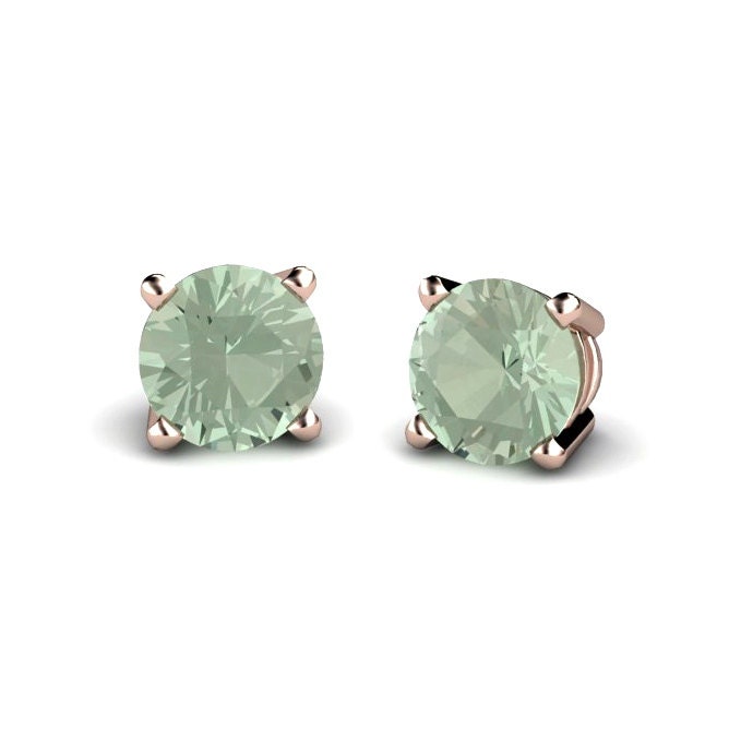 14K Green Amethyst Earrings Green Amethyst Stud by RareEarth