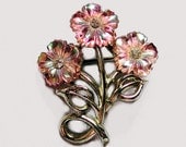 Pink Flower Pin Glass Flowers Bouquet Brooch - MorningGlorious