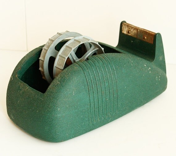 Vintage tape dispenser double industrial cast by OldCottonwood