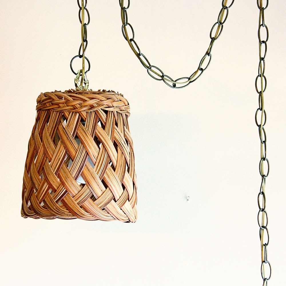 Vintage hanging light hanging lamp wicker by OldCottonwood