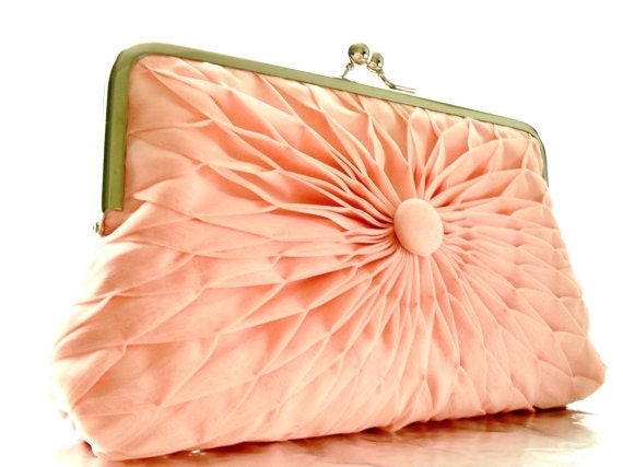 Pink Peach Chiffon Button Clutch - Size Large - MADE TO ORDER