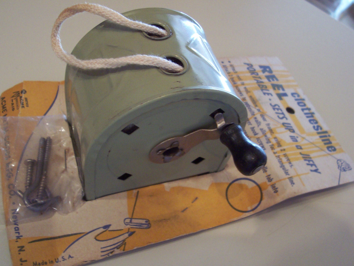 Vintage Clothesline Retractable Green Acme by kittykittybowwow