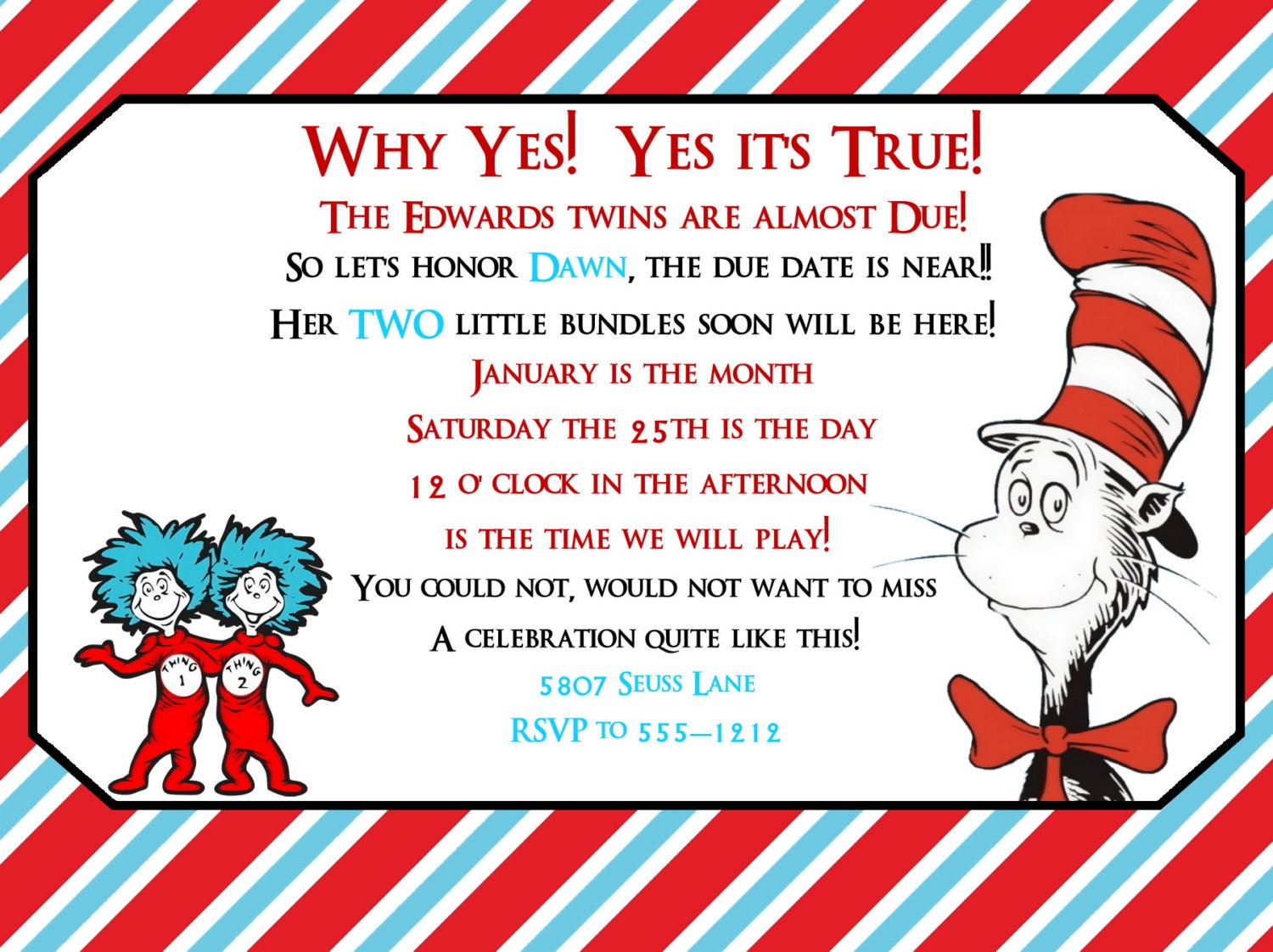 Dr Seuss Twin Baby Shower Invitation Dr. By Createphotocards4u