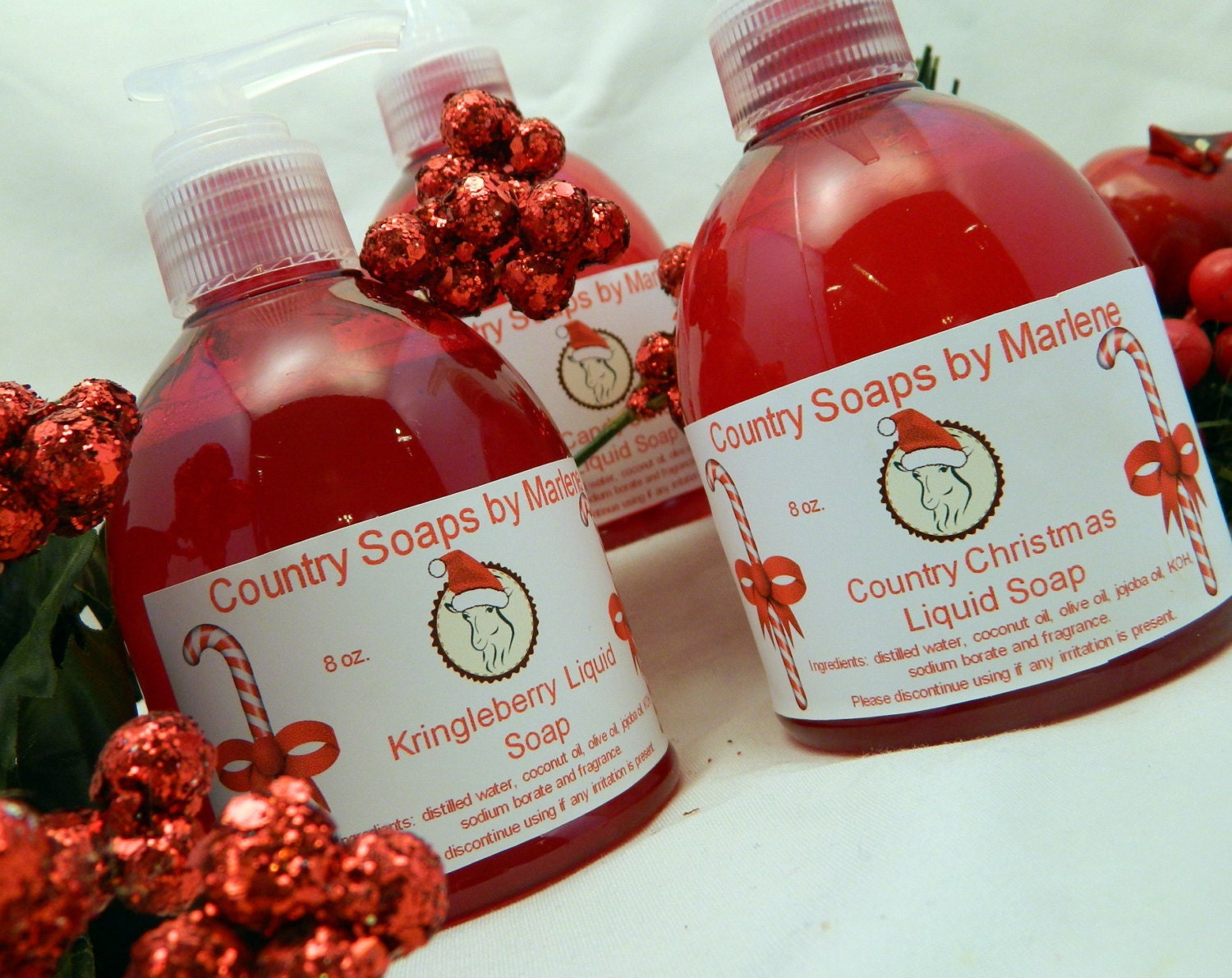 Candy Cane Liquid Hand Soap cyber mon/tues SALE - countrysoapsbymarlen