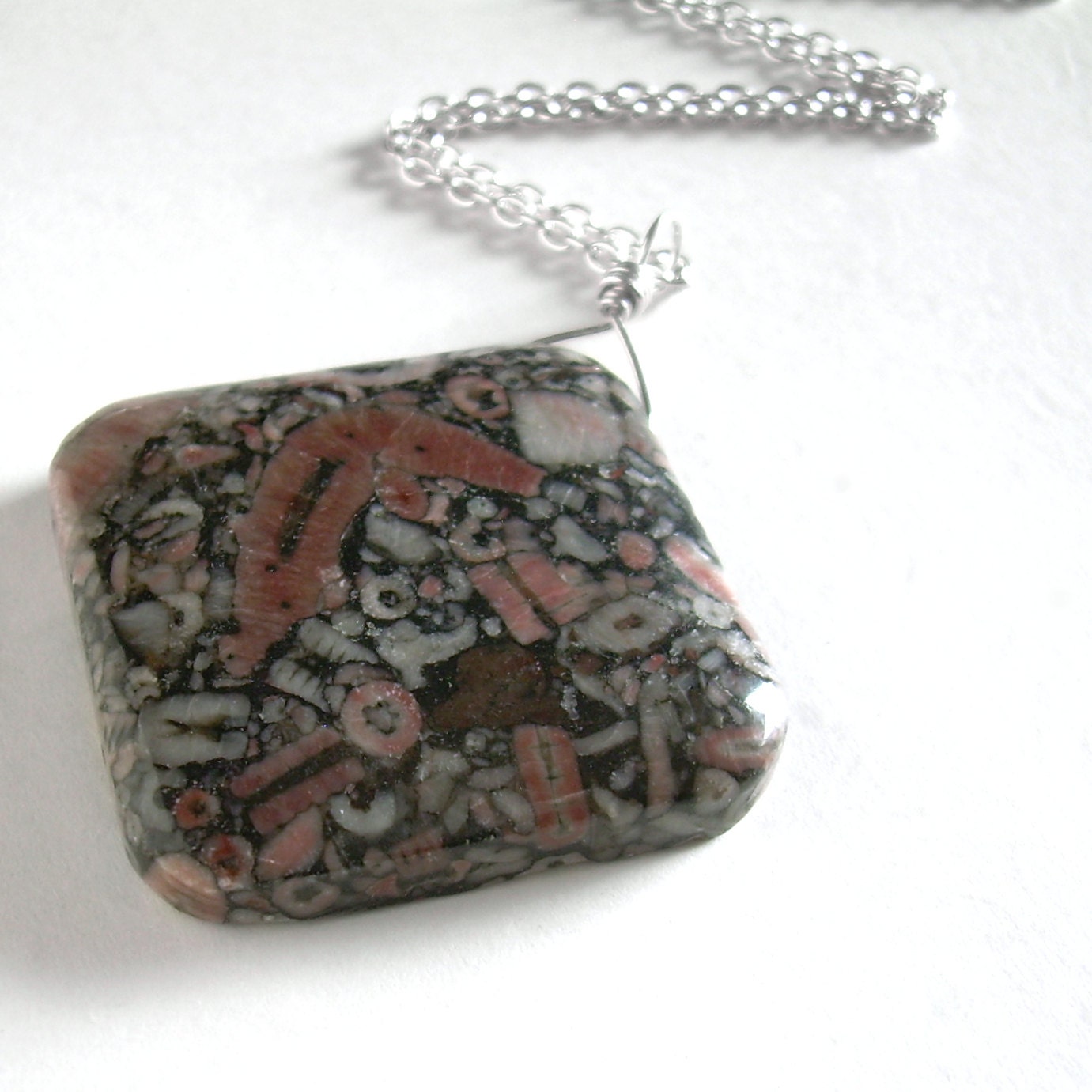 Crinoid Fossil Necklace Jasper Stone Pendant by cindylouwho2