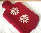 Hot Water Bottle Cover / Cozy - hand knitted with Scandi Snowflake design. - Melsey
