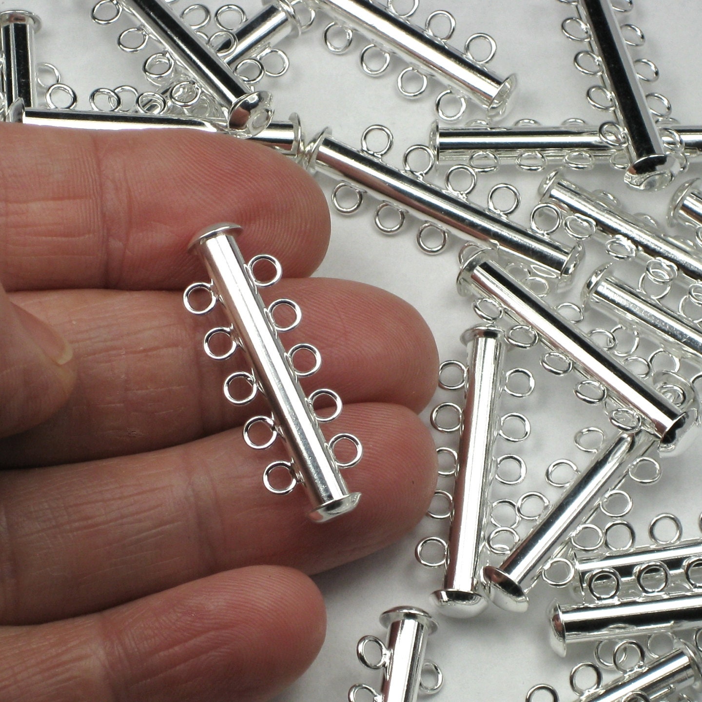 2 Or More Five Strand Silver Plated Slide Bar Clasps by nottoto