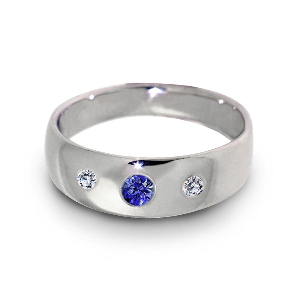 ... Sapphire Ring, 14k White Gold rings, Diamond Wedding Band, Womens Mens