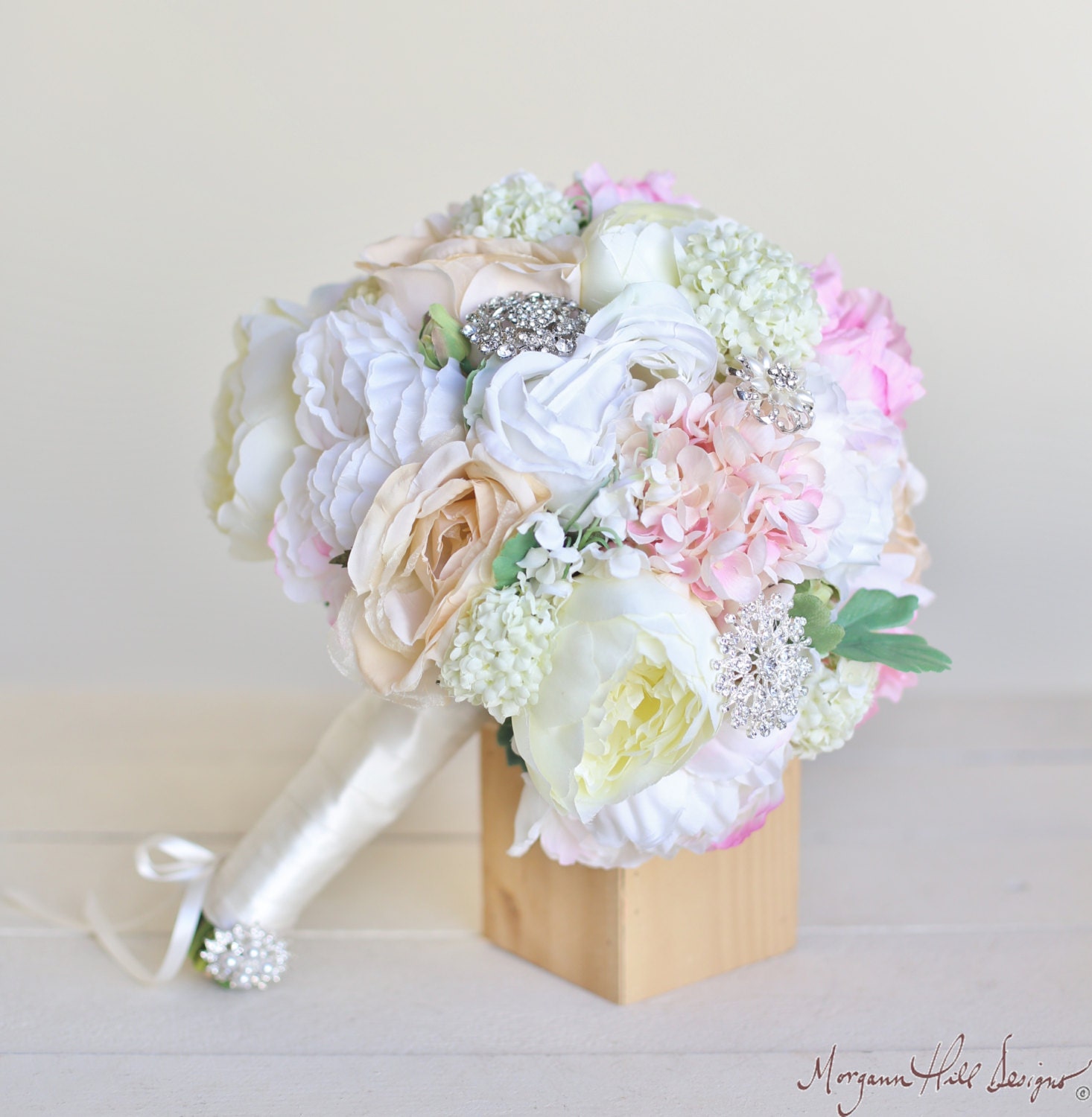 Silk Bride Bouquet Peonies Roses Brooches Rustic Chic Wedding ( Item Number 140417) NEW LISTING