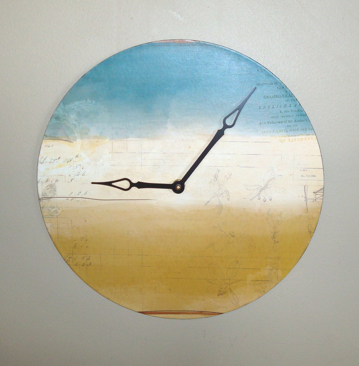 Turquoise Gold Wall Clock 12 Inch Large Wall Clock by makingtimetc