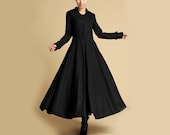 Black wool maxi jacket winter coat dress(355) - xiaolizi