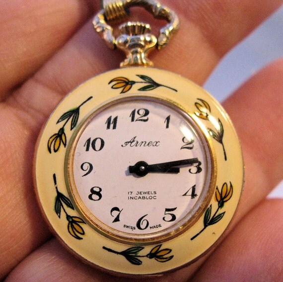Vintage ARNEX Ladies Pocket Watch Pendant by BrightEyesTreasures