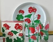 Vintage Geraniums Tall Drinking Glasses Set of Two Original Box 1983 Avon Summer Fantasy Red and Green 2 more Boxed Sets Available - maggiemaevintage