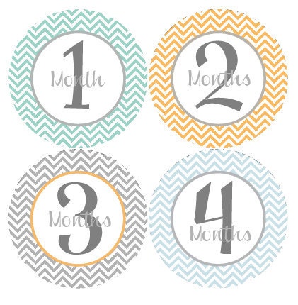 Baby Month Stickers Monthly Stickers Baby Boy Blue Orange Chevron First Year Month Stickers Baby Shower Gift and Photo Prop - Jose Il_570xn