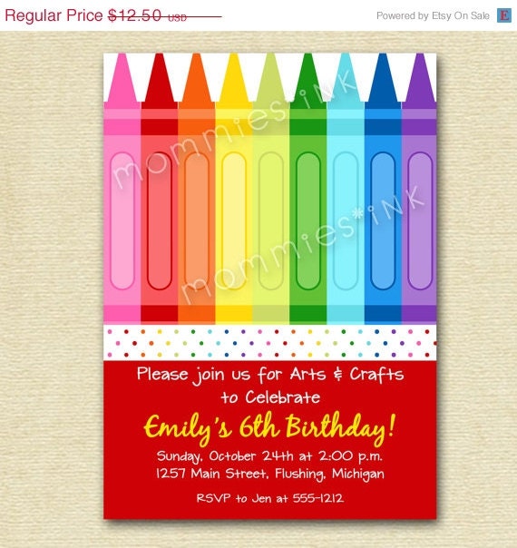 10% Off Holiday Sale Crayon Arts and Crafts Birthday Party Invitation - PRINTABLE INVITATION DESIGN Il_570xn