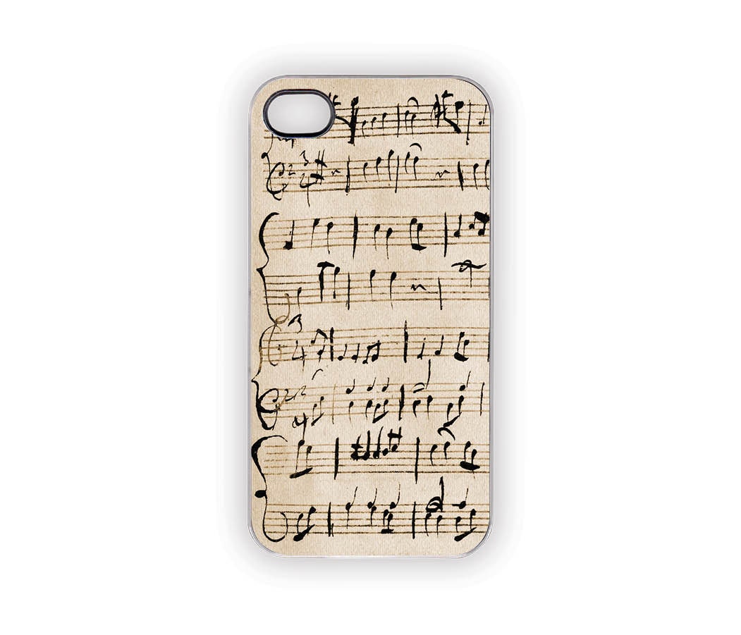 Music Note Mozart iPhone Case Apple iPhone Cover 5S 5 4S 4 Wolfgang Amadeus Mozart Classical Sheet Music Vintage Look Cream Ebony Ivory - Inspireuart