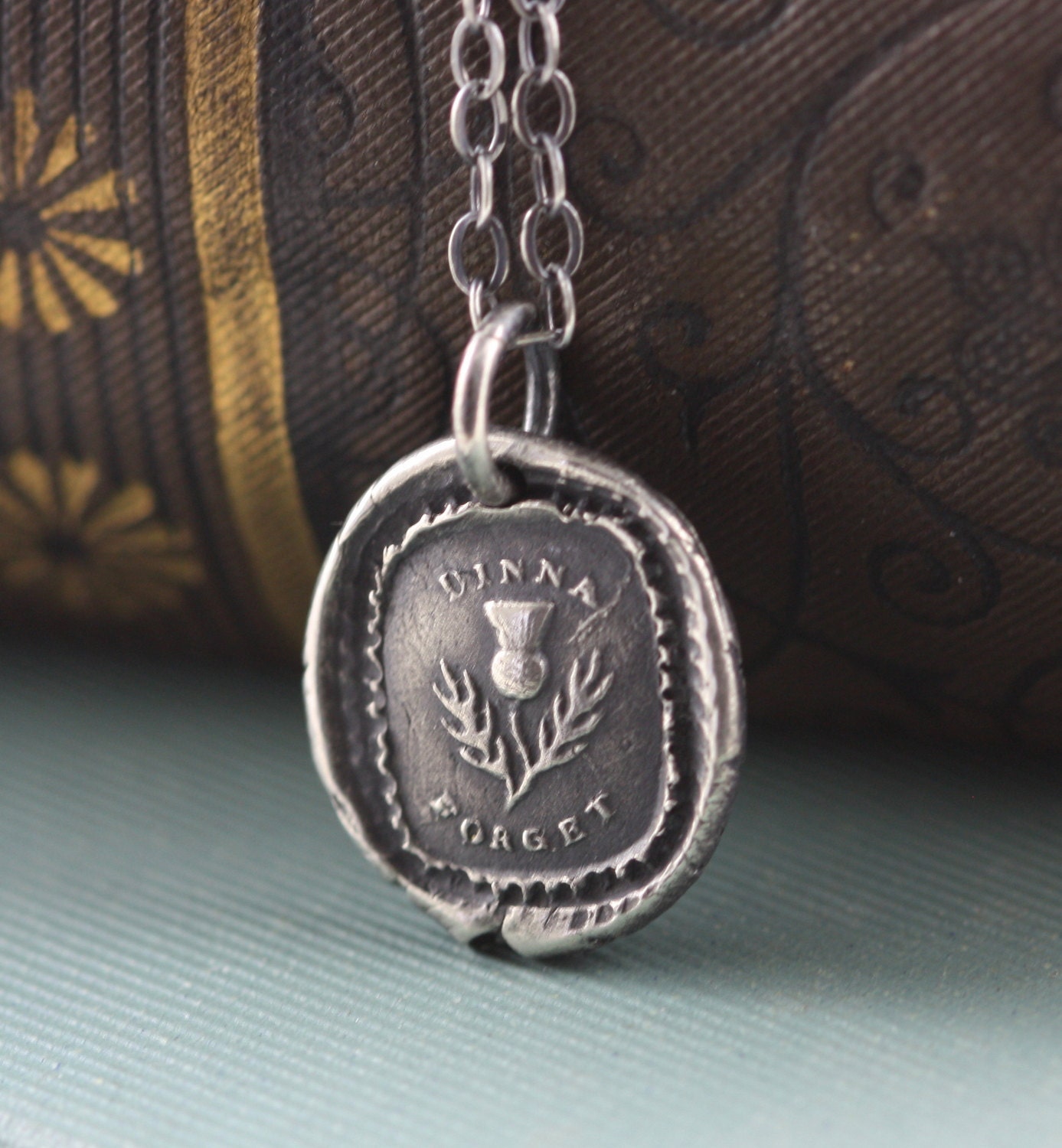 Wax Seal Necklace -  Scottish Thistle -  Remembrance - Sterling Silver -  Dinna Forget Handmade - gooseberrystudio