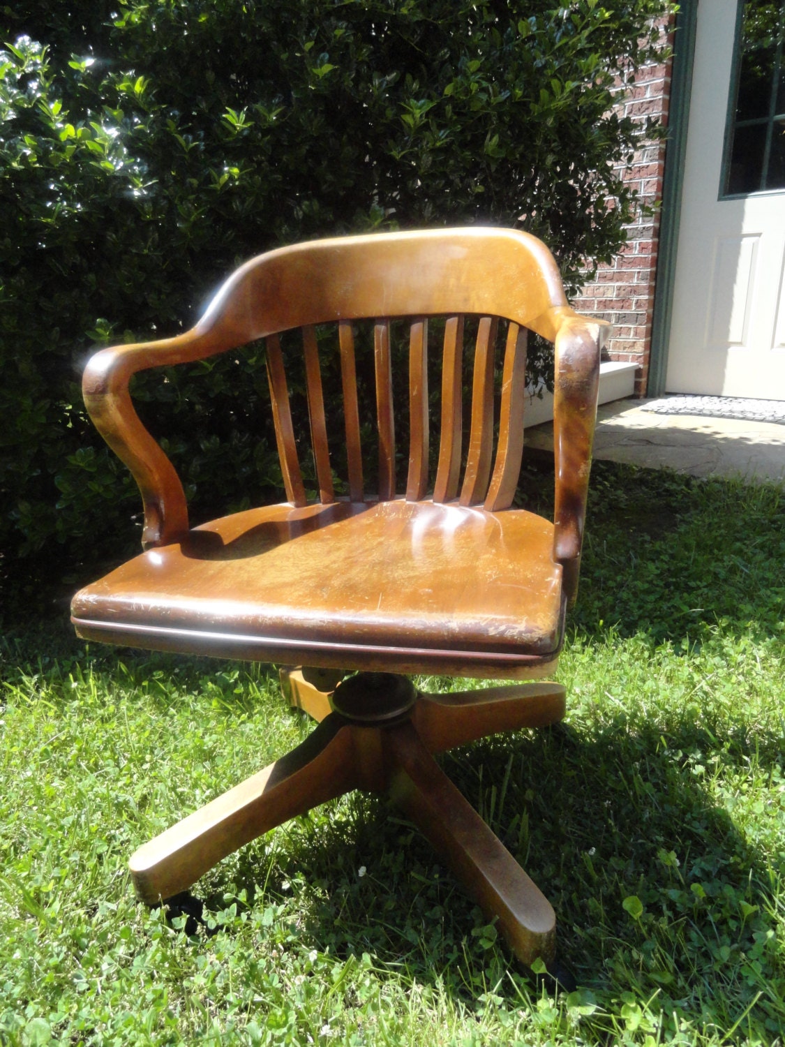 ANTIQUE Oak Desk Chair Swivel Rock Roll Vintage by ...