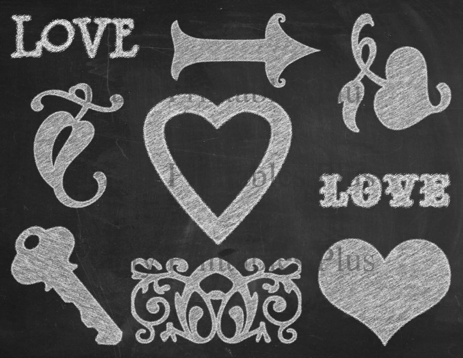 Items similar to Chalkboard Art Drawings Clip Art Love Hearts Key