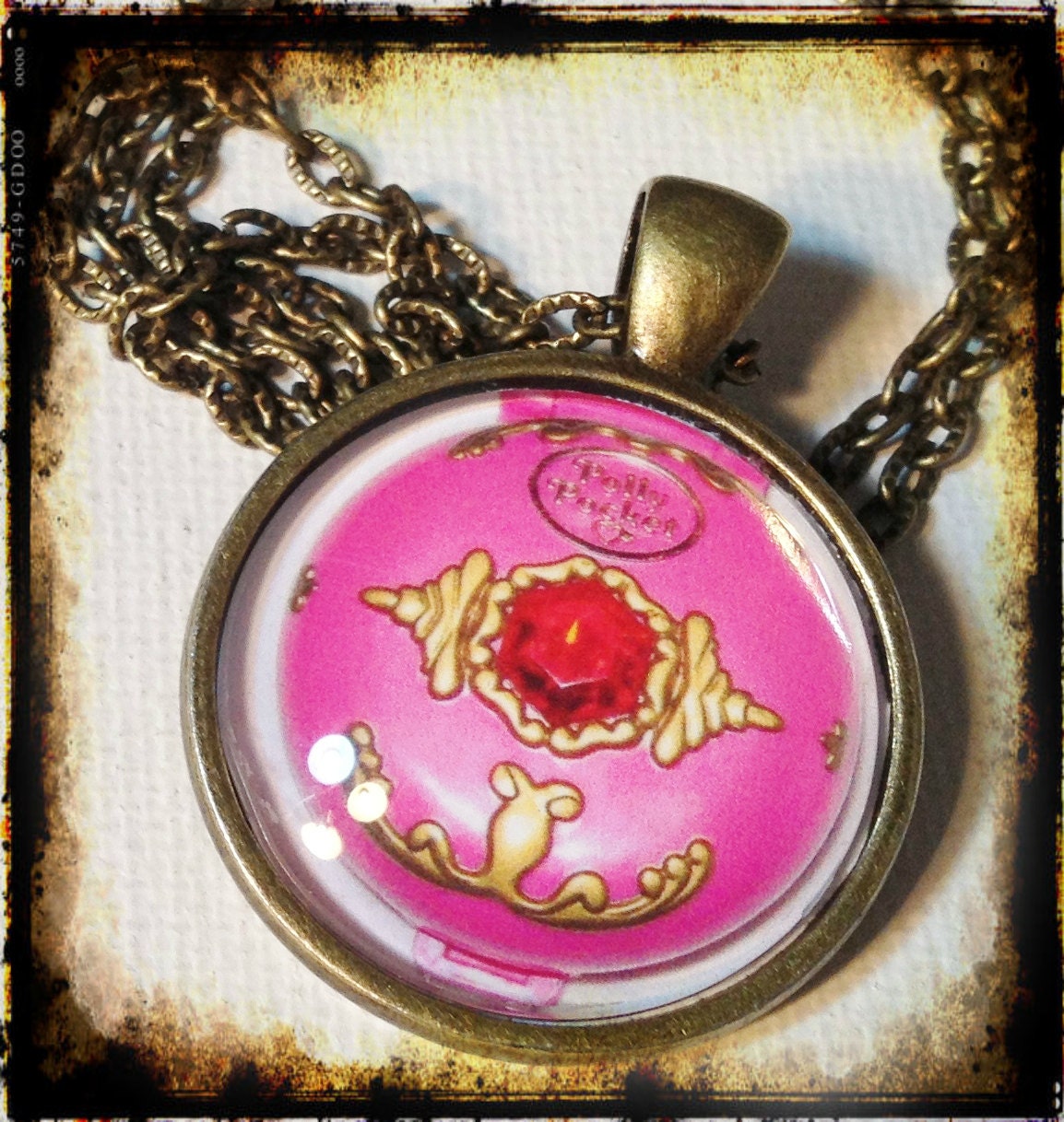 POLLY POCKET COMPACT . Glass Pendant Necklace . by girlgamegeek